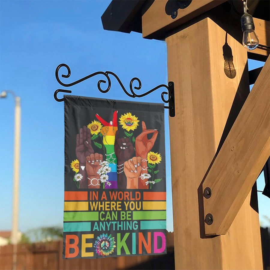 Be Kind Garden Flag | In A World Diversity Hands Art | Weather Resistant Polyester | Premium LGBTQ Ally Yard Decor