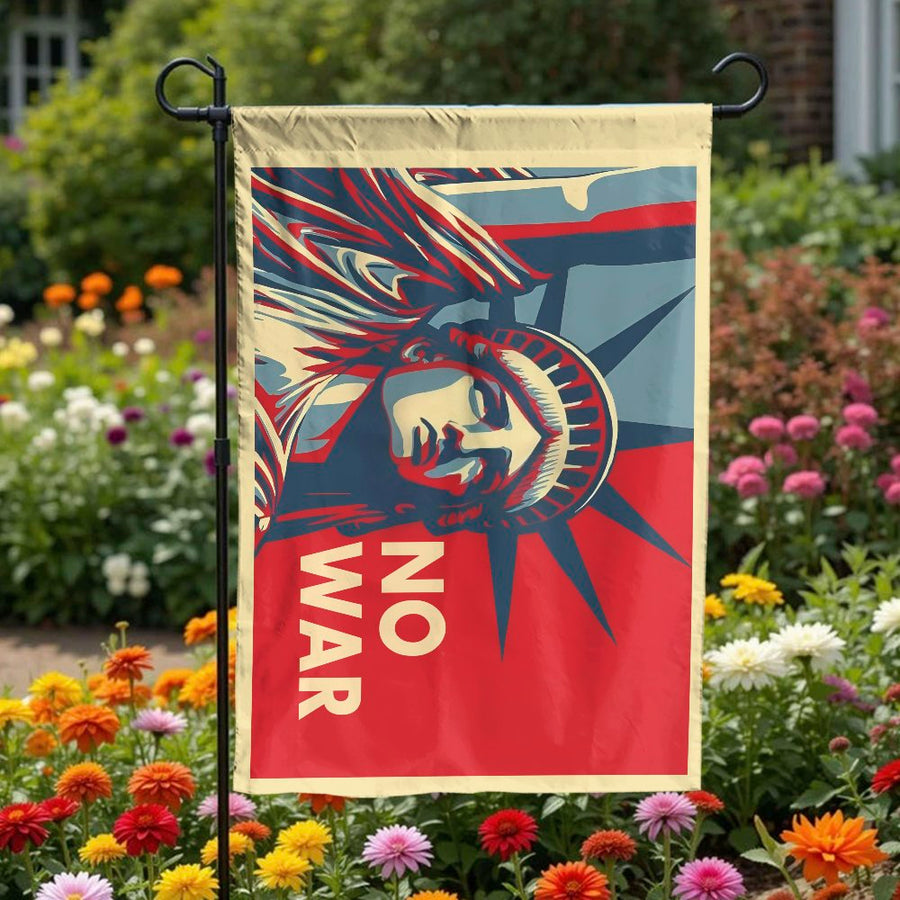 Anti-War Garden Flag | Statue of Liberty Peace Poster Design | Weather-Resistant Polyester | Patriotic Protest Yard Decor