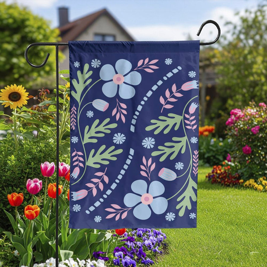 Floral Garden Flag | Double Sided Scandinavian Flower Print | Weather Resistant Polyester | Premium Outdoor Decor for Yard & Patio