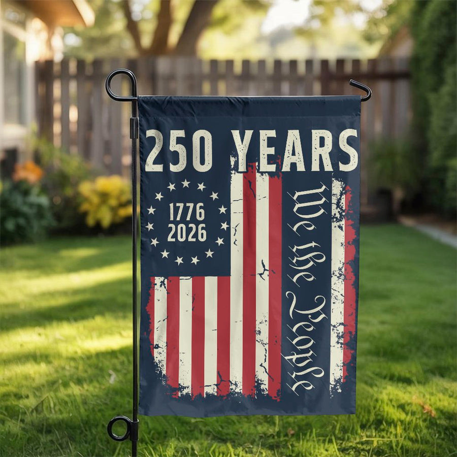We The People Garden Flag | 250th Anniversary 1776-2026 Vintage USA Flag Design | Double Sided Weather-Resistant Polyester | Patriotic Yard Decor Gift