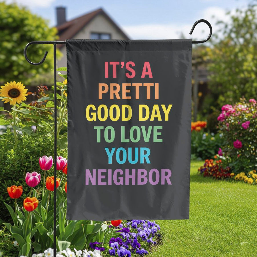 Love Your Neighbor Garden Flag | Positive Rainbow Quote | Premium Double Sided Weatherproof Fabric | Welcoming Yard Decor Gift