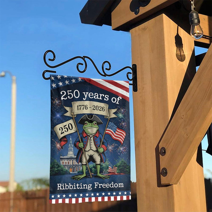 250th Anniversary Garden Flag | Ribbiting Freedom Revolutionary Frog | Double Sided Polyester | USA Semiquincentennial 2026 Yard Decor Gift