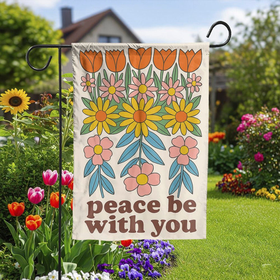 Peace Be With You Garden Flag | Retro 70s Floral Design | Weather-Resistant Polyester | Outdoor Yard Decor & Housewarming Gift