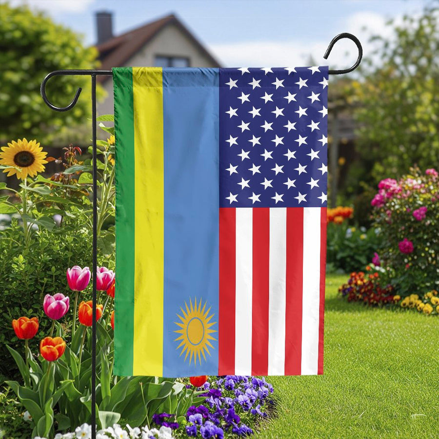 Rwandan American Flag Garden Flag | Double Sided USA Rwanda Heritage Design | Weather-Resistant Polyester | Outdoor Yard Decor Gift for Rwandan American Families