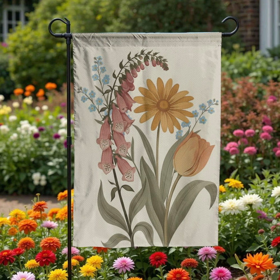 Vintage Floral Garden Flag | Wildflower Botanical Illustration | Premium Weather-Resistant Fabric | Double Sided Yard & Patio Decor Gift