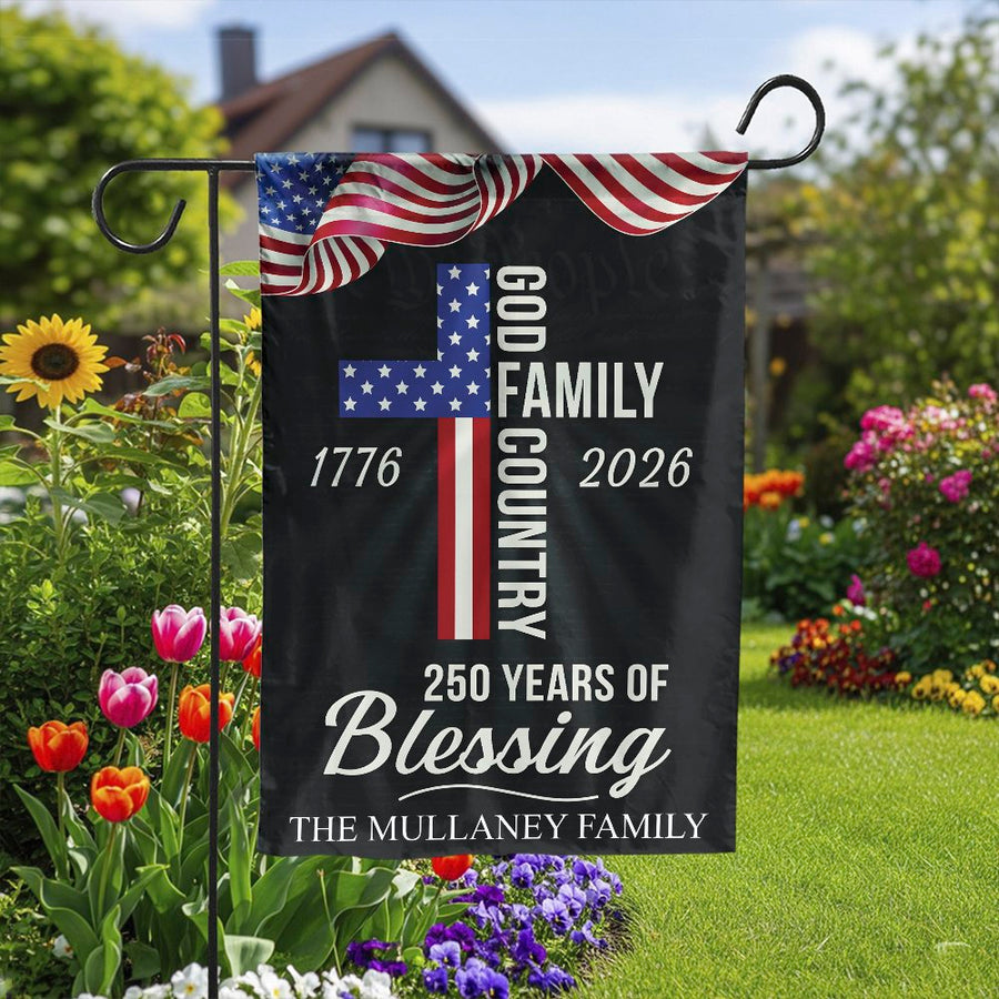 Patriotic Christian Garden Flag | USA 250th Anniversary American Cross Design | Double Sided Weather Resistant Fabric | Commemorative Gift for Families