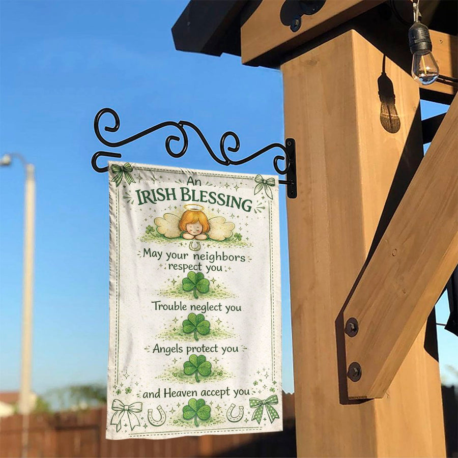 Irish Blessing Garden Flag | Angel and Shamrock Yard Decor | Double Sided Polyester | St Patrick's Day Welcome Sign and Housewarming Gift