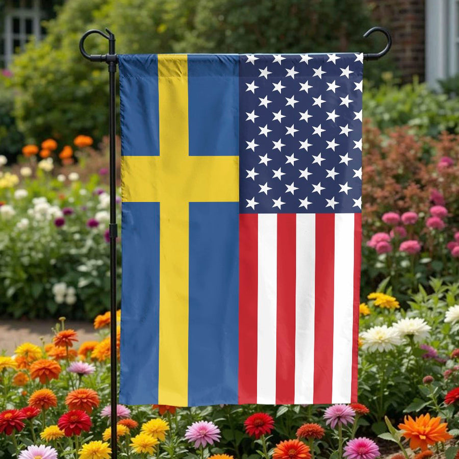Swedish American Garden Flag | USA and Sweden Split Heritage Design | Double-Sided Premium Polyester | Patriotic Outdoor Decor Gift for Swedes