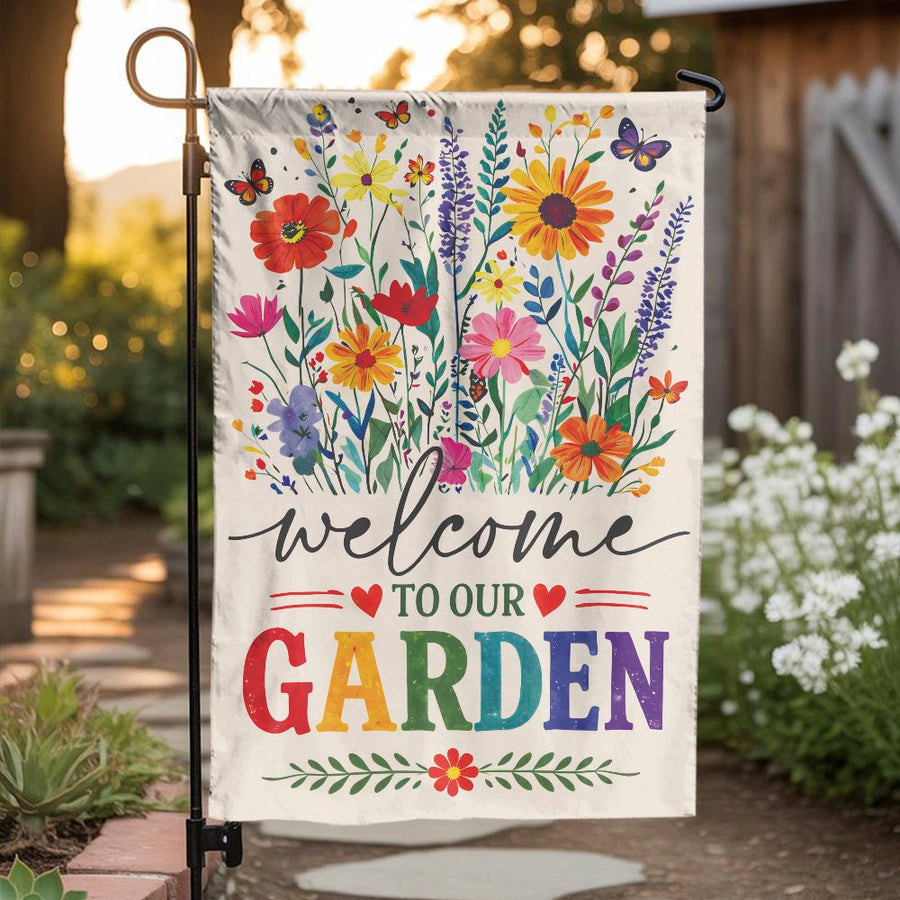 Welcome Garden Flag | Colorful Wildflower & Butterfly Illustration | Premium Weather Resistant Fabric | Front Yard & Patio Decor Gift