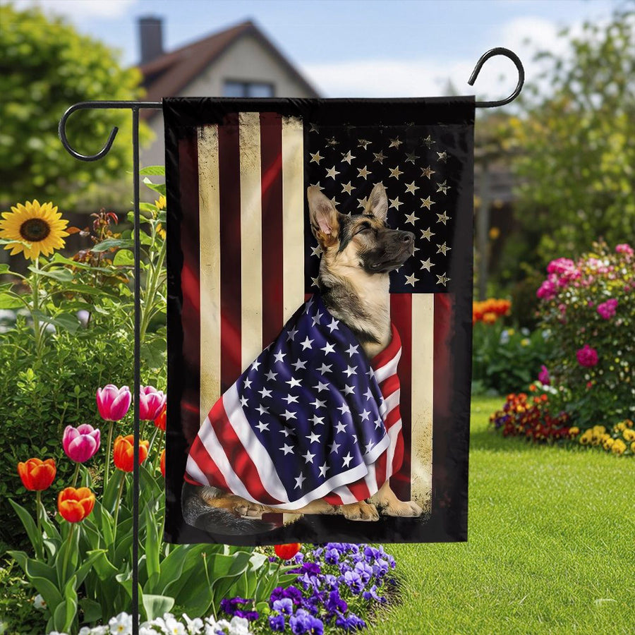 German Shepherd Garden Flag | Patriotic American Flag Dog Art | Premium Double-Sided Polyester | Gift for GSD Owner & Veteran Yard Decor