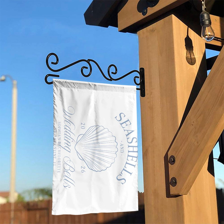 Bachelorette Garden Flag | Coastal Seashells & Wedding Bells Theme | Double Sided Polyester | Beach Party Decor for Bride to Be