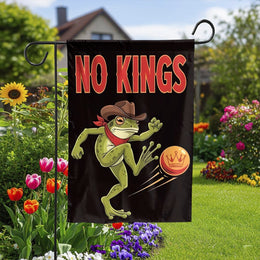 No Kings Frog Garden Flag | Funny Cowboy Frog Design | Double-Sided Polyester | Unique Outdoor Yard Decor Gift