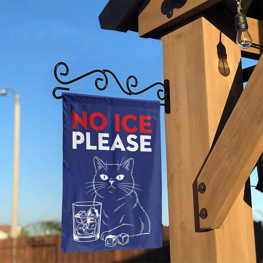 Funny Cat Garden Flag | 'No Ice Please' Whiskey Cat Design | Double Sided Polyester | Unique Outdoor Decor Gift for Cat Lovers