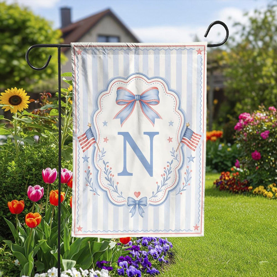 Patriotic Monogram Garden Flag | Letter N Initial American Flag Design | Double Sided Polyester | 4th of July Yard Decor Gift