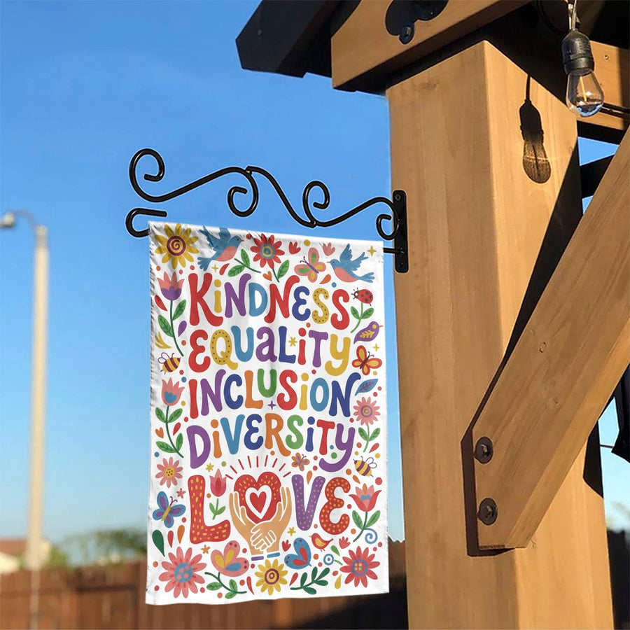 Kindness Diversity Garden Flag | Colorful 'Equality' and 'Inclusion' Quote | Premium Double-Sided Polyester | Welcoming Yard Decor Gift