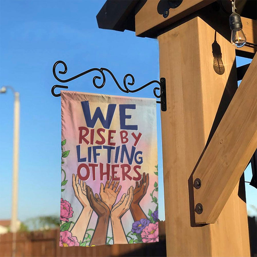 We Rise By Lifting Others Garden Flag | Diversity Hands Floral Art | Premium Double Sided Polyester | Uplifting Outdoor Yard Decor Gift