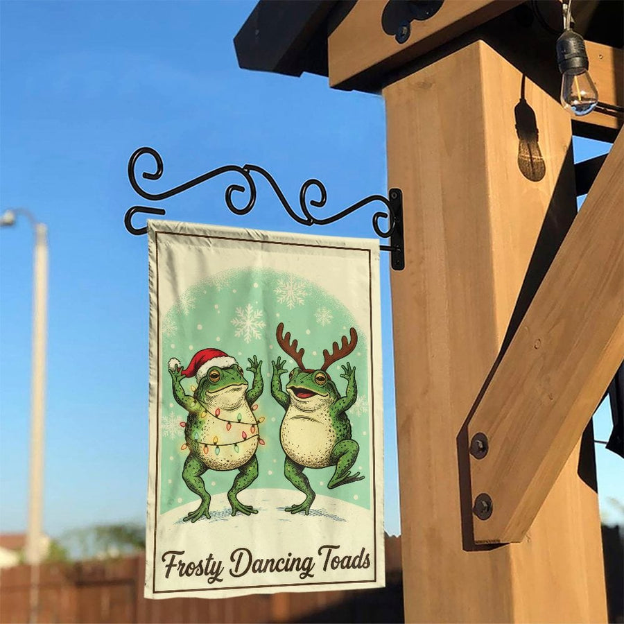 Funny Christmas Frog Garden Flag | Vintage Dancing Toads with Santa Hat | Double-Sided Weather-Resistant | Holiday Outdoor Decor Gift