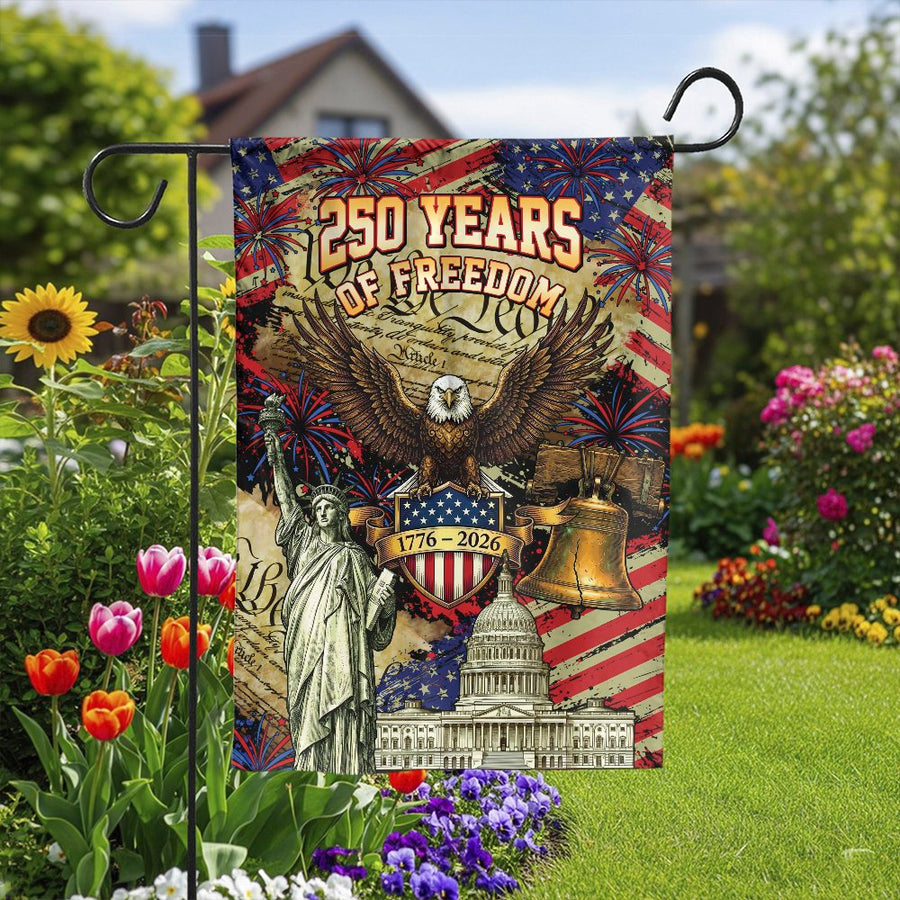 USA 250th Anniversary Garden Flag | Vintage Patriotic Eagle & Liberty Bell Art | Weather Resistant Double Sided | Commemorative Yard Decor Gift for Patriots