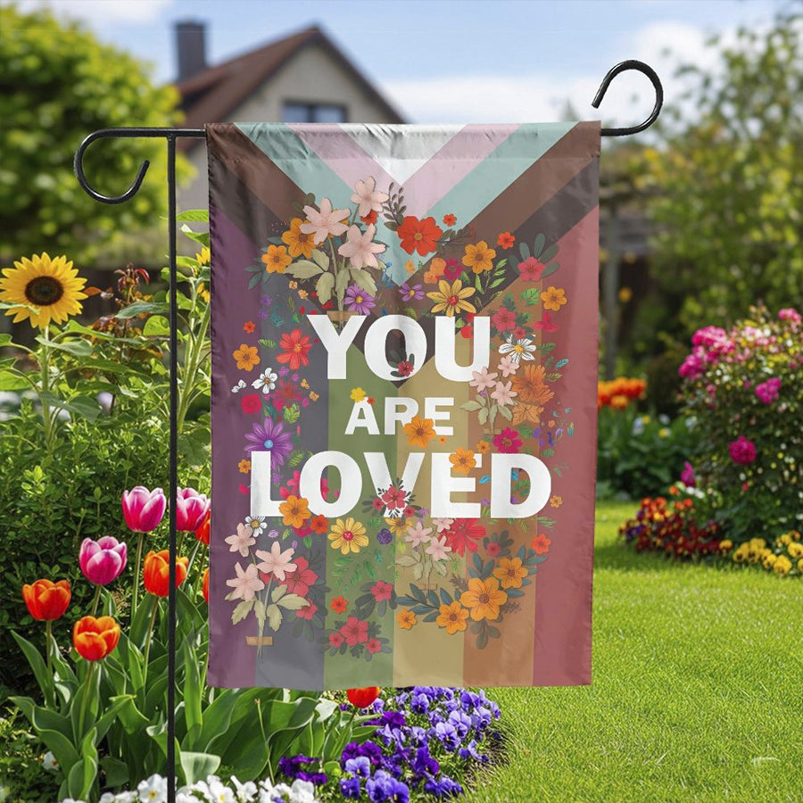 Pride Garden Flag | Floral You Are Loved Double Sided Print | Weather Resistant Polyester | LGBTQ+ Ally Outdoor Decor Gift