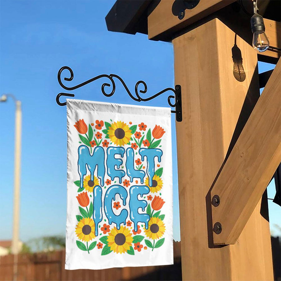 Melt ICE Garden Flag | Retro Floral Protest Sign with Sunflowers | Weather-Resistant Polyester | Progressive Activist Yard Art & Home Decor Gift