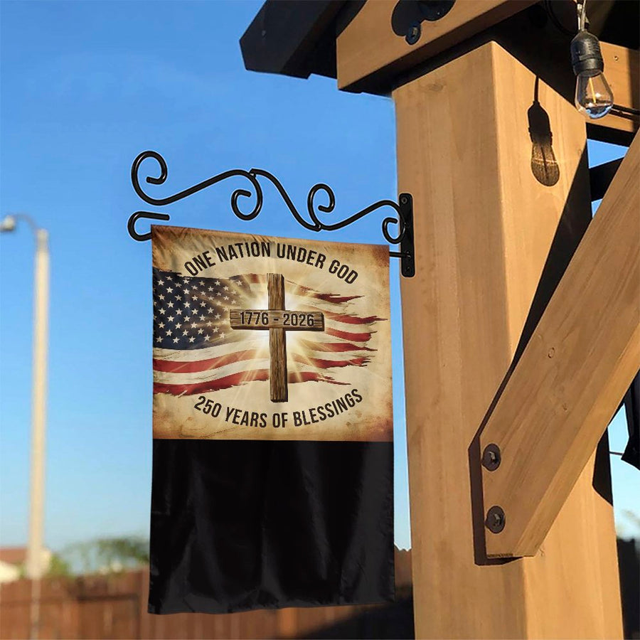 Patriotic Christian Garden Flag | 250th Anniversary 1776-2026 Design | Double Sided Weatherproof Fabric | Commemorative Gift for Patriots