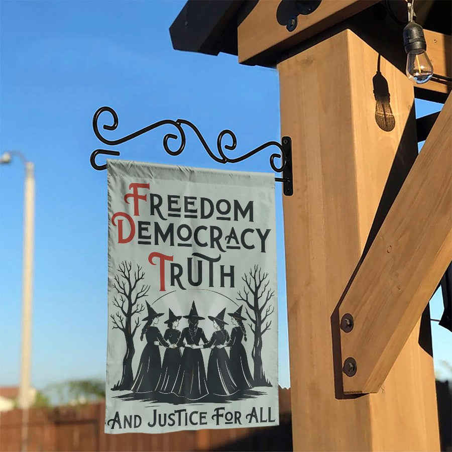 Political Witch Coven Garden Flag | Freedom Democracy Truth Quote | Double-Sided Weather-Resistant Polyester | Liberal Democrat Protest Gift