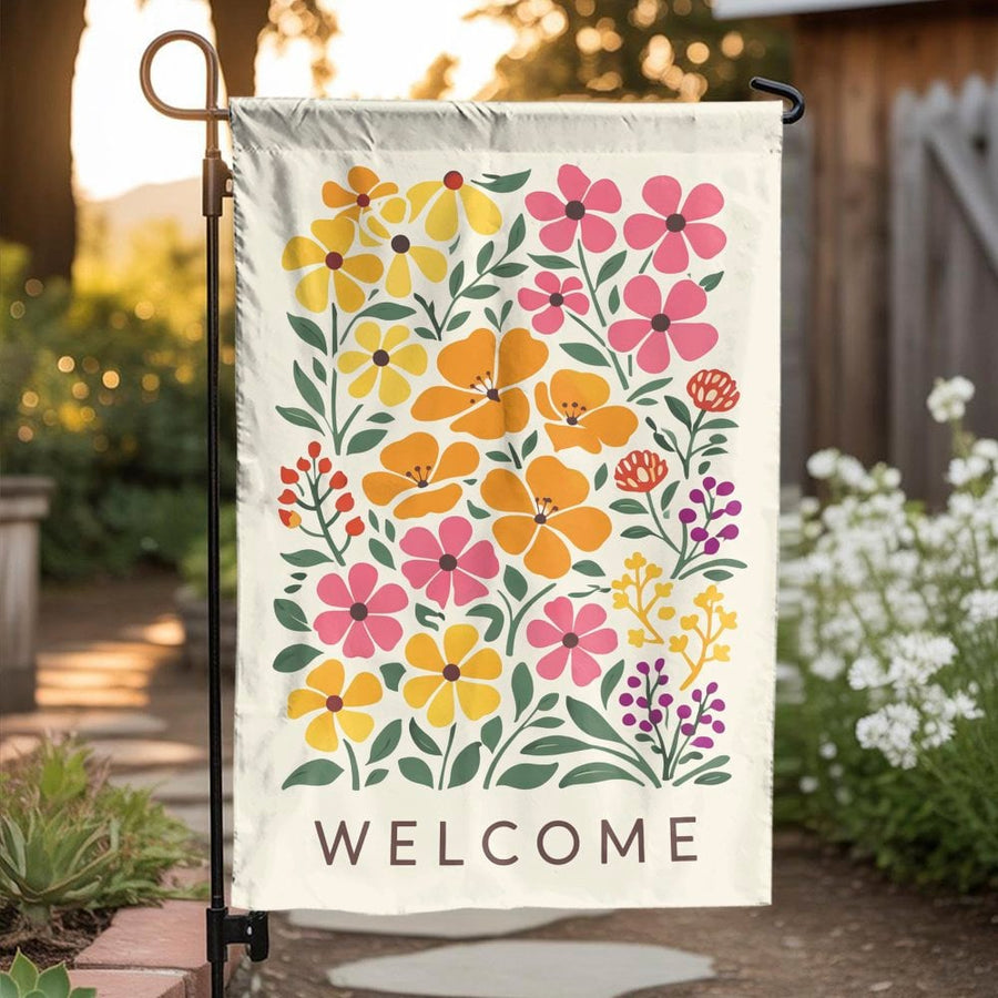 Welcome Garden Flag & House Flag | Colorful Modern Floral Print | Premium Double Sided Polyester | Seasonal Outdoor Decor for Yard & Porch | Housewarming Gift