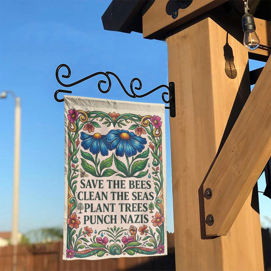 Progressive Garden Flag | Save The Bees Vintage Floral Print | Premium Double Sided Polyester | Anti-Fascist Activist Gift & Yard Decor
