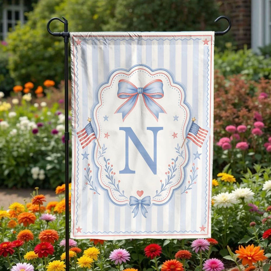 Patriotic Monogram Garden Flag | Letter N Initial American Flag Design | Double Sided Polyester | 4th of July Yard Decor Gift