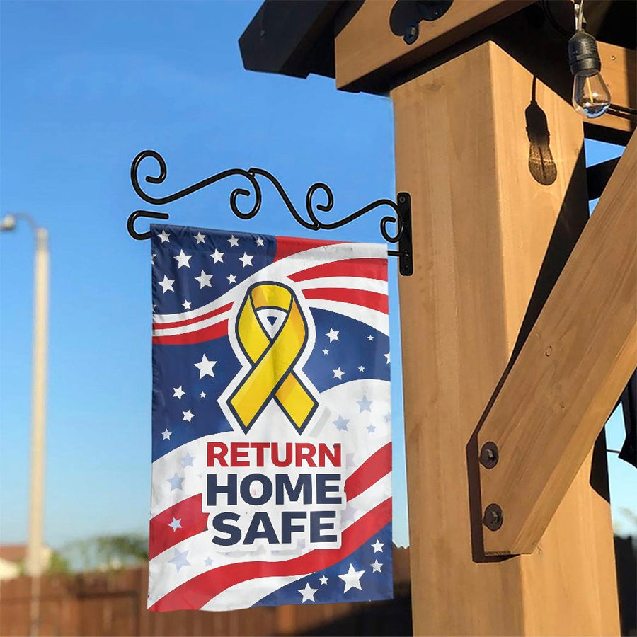 Support Our Troops Garden Flag | Yellow Ribbon Return Home Safe Design | Double-Sided Weather Resistant Polyester | Patriotic Yard Decor for Military Families