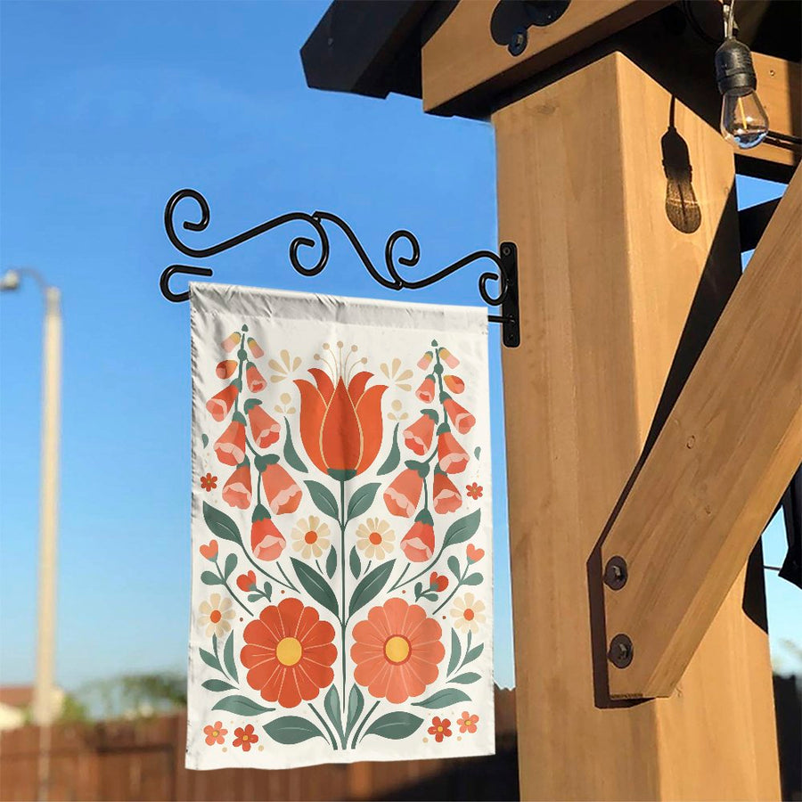 Folk Art Floral Garden Flag | Vintage Botanical Tulip Print | Double Sided Weather Resistant Fabric | Welcome Home Porch & Patio Decor
