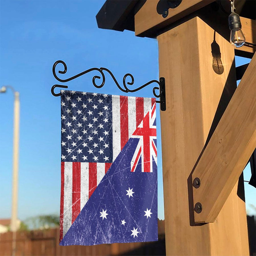 American Australian Friendship Garden Flag | Vintage US and AUS Split Flag Design | Double-Sided Weather Resistant Banner | Patriotic Yard Decor Gift