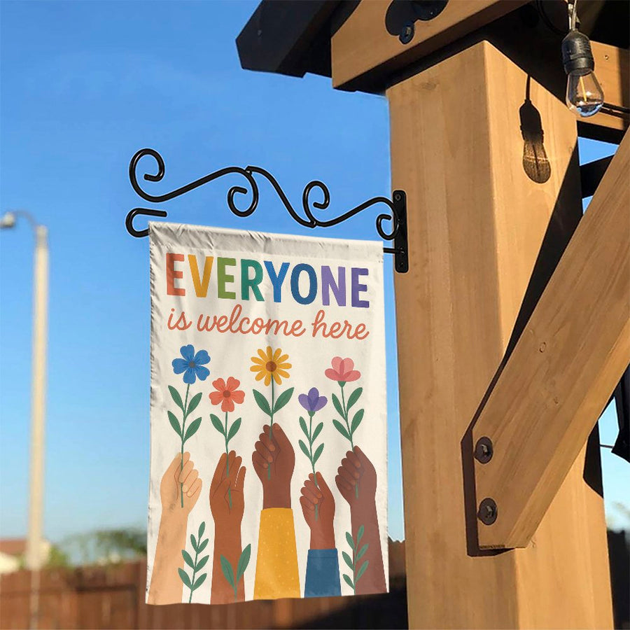Everyone is Welcome Garden Flag | Rainbow Diversity and Inclusion Design | Double-Sided Weather-Resistant Fabric | Inclusive Yard Decor Gift