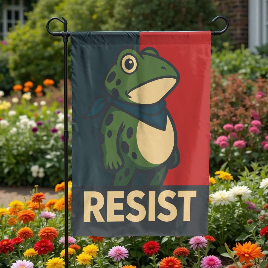 Resist Frog Garden Flag | Funny Political Protest Art Banner | Weather-Resistant Polyester | Yard Decor Gift for Progressive Activists