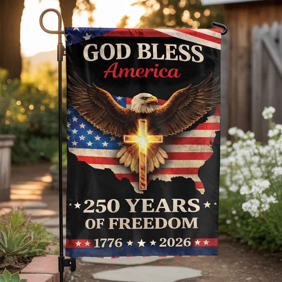 USA 250th Anniversary Garden Flag | American Eagle and Cross Design | Double Sided Polyester | Patriotic Yard Decor Gift