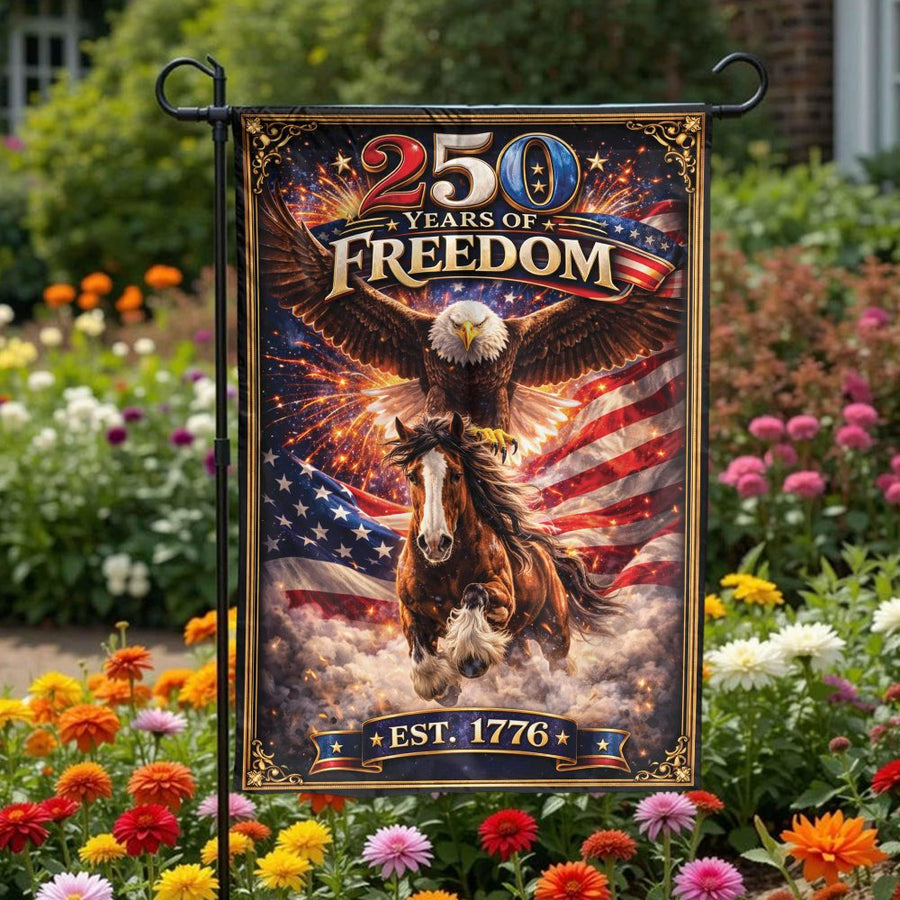 Patriotic American Garden Flag | 250 Years of Freedom Eagle & Horse Design | Weather-Resistant Double Sided | Commemorative USA Yard Decor