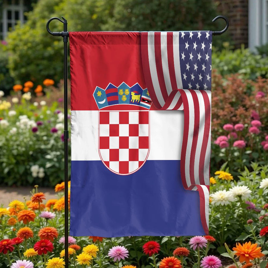 Croatian American Garden Flag | Combined US & Croatia Flag | Weather Resistant Double Sided Banner | Patriotic Outdoor Decor Gift