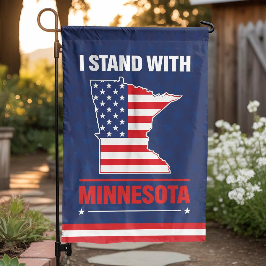 I Stand With Minnesota Garden Flag | American Flag State Outline | Premium Weather Resistant Polyester | Patriotic Yard Decor & Outdoor House Banner