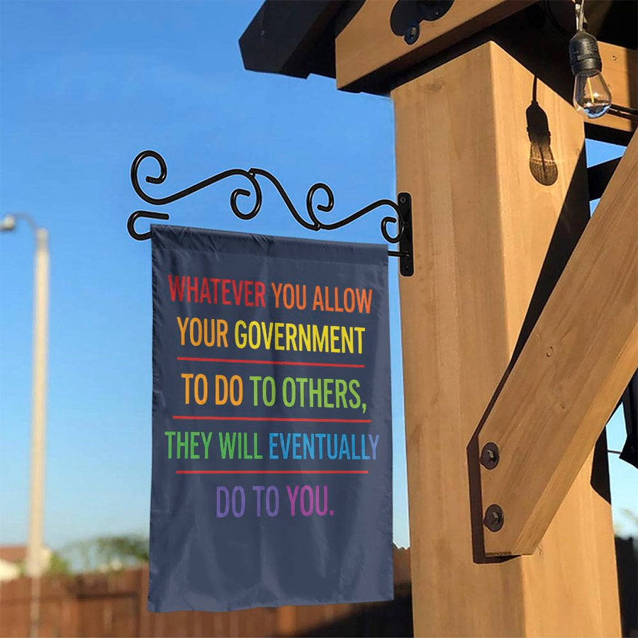 Political Quote Garden Flag | Rainbow Lettering Government Warning | Premium Double-Sided Polyester | Outdoor Yard Decor Gift