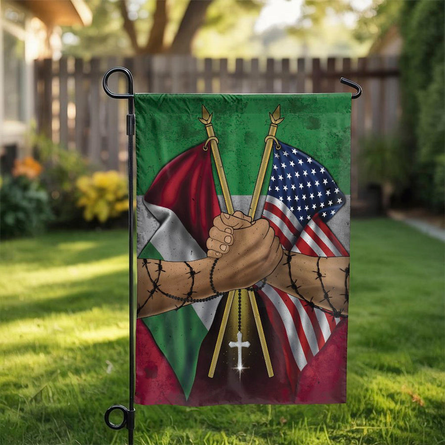 Italian American Pride Garden Flag | Unity Handshake & Faith Cross | Premium Double-Sided Polyester | Patriotic Yard Decor Gift for Italians