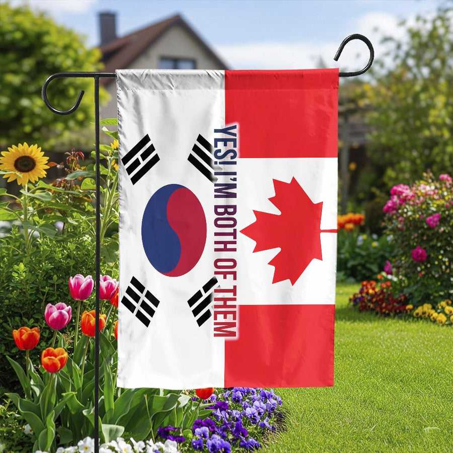 Canadian South Korean Garden Flag | Split Heritage 'I'm Both' Design | Premium Double-Sided Polyester | Gift for Korean Canadian Family Pride