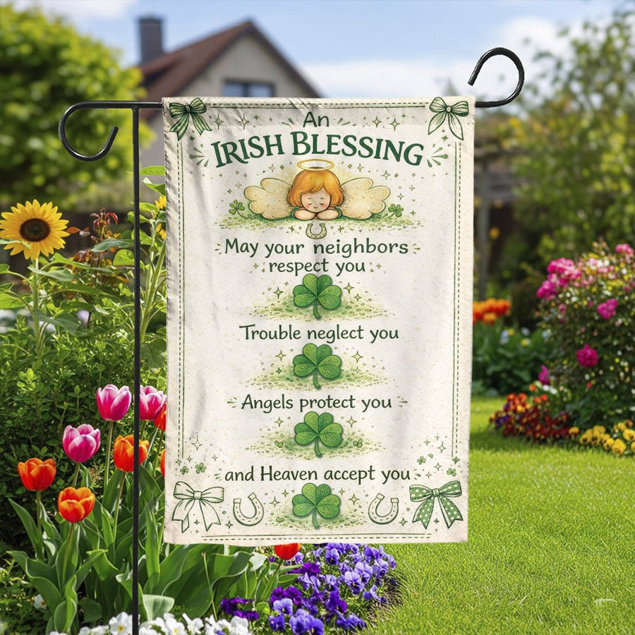 Irish Blessing Garden Flag | Angel and Shamrock Yard Decor | Double Sided Polyester | St Patrick's Day Welcome Sign and Housewarming Gift