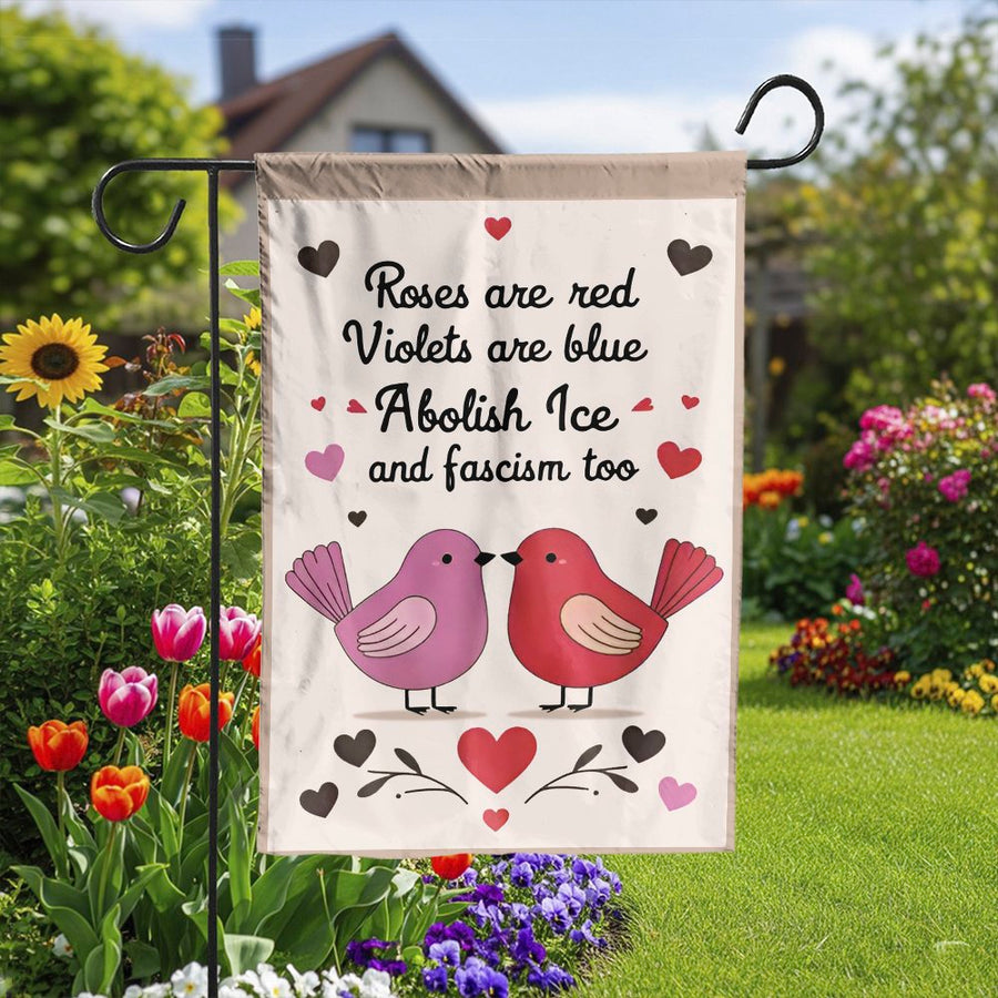 Abolish Ice Garden Flag | Anti-Fascist Political Statement with Lovebirds | Double-Sided Premium Polyester | Progressive Yard Decor Gift