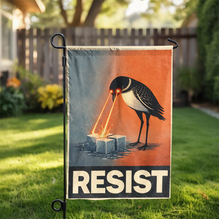 Resist Laser Bird Garden Flag | Funny Political Protest Art | Double Sided Weather Resistant Polyester | Unique Yard Decor Gift for Activists