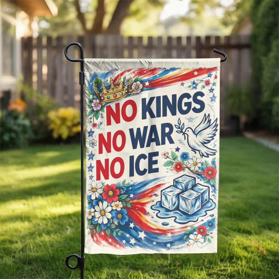 No Kings No War No Ice Garden Flag | Double Sided Patriotic Yard Art | Weather-Resistant Polyester | Outdoor Home Decor Gift