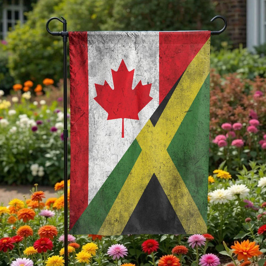 Canada Jamaica Friendship Garden Flag | Vintage Distressed Heritage Design | Double-Sided Polyester Banner | Outdoor Patio & Yard Decor Gift