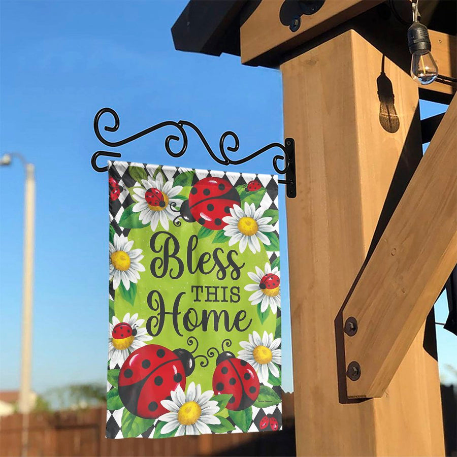 Bless This Home Garden Flag | Ladybug & Daisy Floral Design | Double Sided Weather-Resistant Fabric | Outdoor Yard Decor & Housewarming Gift