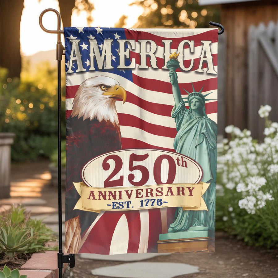 America 250th Anniversary Garden Flag | Patriotic Eagle & Liberty Design | Weatherproof Double Sided Fabric | Collector's 2026 Yard Decor Gift