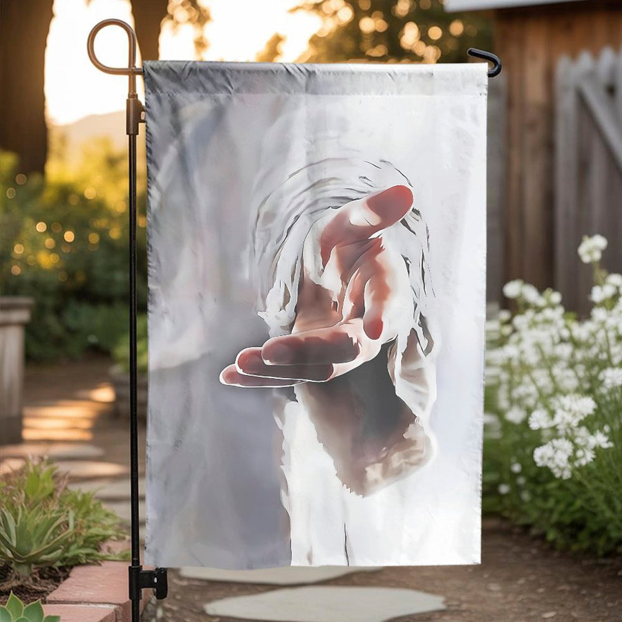 Christian Garden Flag | Jesus Reaching Hand Inspirational Art | Premium Weather Resistant Polyester | Religious Yard Decor Gift for Family