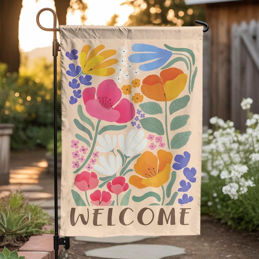 Welcome Garden Flag | Colorful Floral Botanical Art | Double Sided Premium Polyester | Seasonal Yard and Porch Decor Gift
